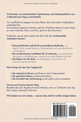 Innenseite des ZEN TAGEBUCHS mit inspirierenden Fragen