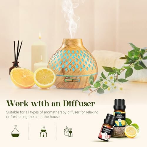 Aromatherapie-Diffuser mit ätherischen Ölen und Zitronen
