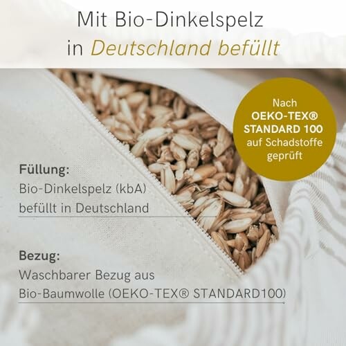 Bio-Dinkelspelz in Deutschland gefüllt, nach OEKO-TEX Standard geprüft