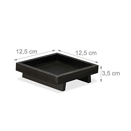 Schwarze quadratische Pflanzenschale mit Maßen