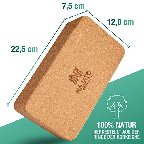 Kork-Yoga-Block mit Maßen und Logo