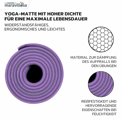 Lila Yogamatte mit hoher Dichte, ergonomisch und langlebig.