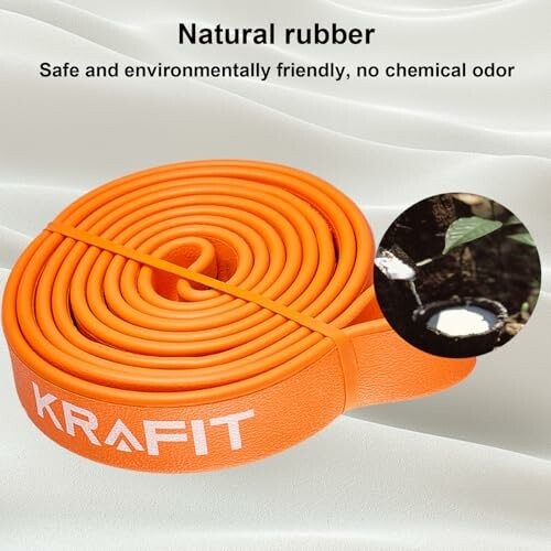 Orange Gummiband aus natürlichem Kautschuk mit Krafit-Logo.