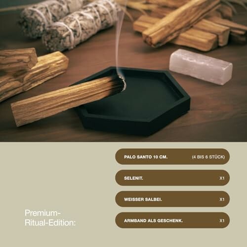Ritualset mit Palo Santo, Selenit, weißem Salbei und Armband.