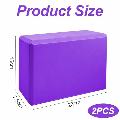 Lila Yoga-Block mit Größenangaben
