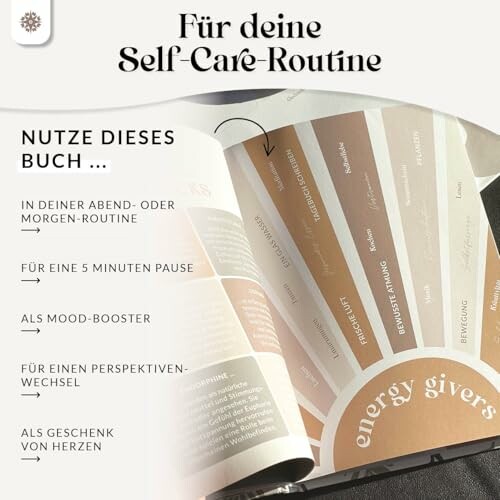 Selbstfürsorge-Buch mit verschiedenen Nutzungsmöglichkeiten