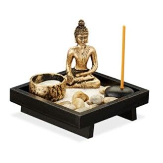 Mini Zen-Garten mit Buddha-Statue und Räucherstäbchenhalter